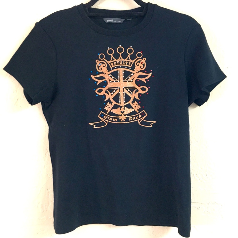 Royalty Glam Rock Graphic Short Sleeve T-shirt Large Black Gold